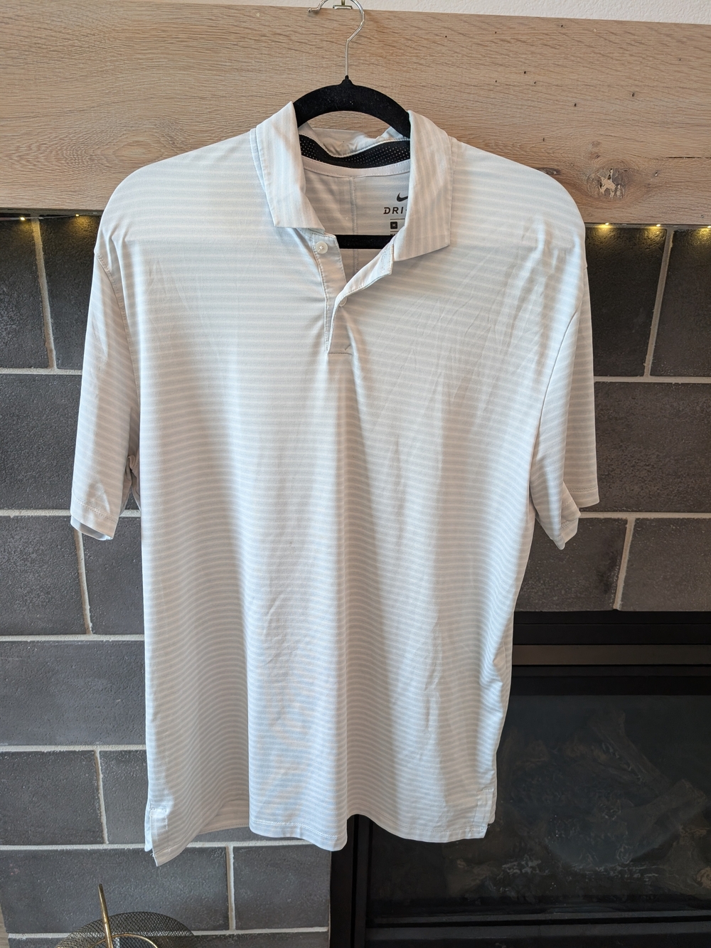 Nike Men's White Striped Dri-FIT Polo